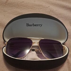 Burberry Gold Frame Sunglasses with Purple Lenses